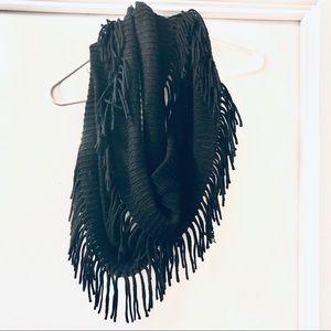 Black Infinity Scarf with Fringe